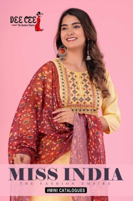 deecee by miss india straight side cut kurti with embroidered kurti pant and dupatta catalog at wholesale price Dee cee