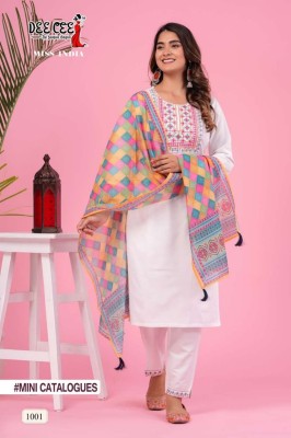 deecee by miss india straight side cut kurti with embroidered kurti pant and dupatta catalog at wholesale price readymade suit catalogs