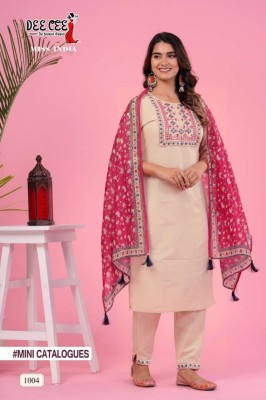 deecee by miss india straight side cut kurti with embroidered kurti pant and dupatta catalog at wholesale price readymade suit catalogs