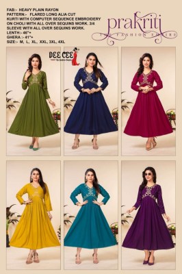 deecee by prakriti heavy plain reyon flared long alia cut kurti catlaog at wholesale price kurtis catalogs