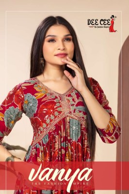 deecee by vanya heavy chanderi printed alia cut long flaired kurti  catalog at low rate Dee cee