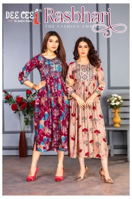 deecee launch Rasbhari modal chanderi flared long naira kurti with embroidered kurti catalogue at low rate Dee cee