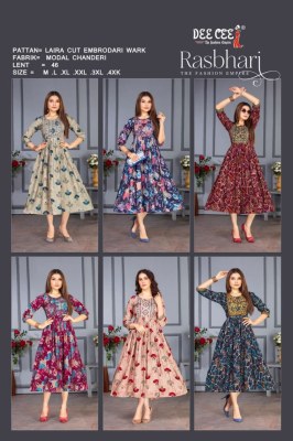 deecee launch Rasbhari modal chanderi flared long naira kurti with embroidered kurti catalogue at low rate kurtis catalogs