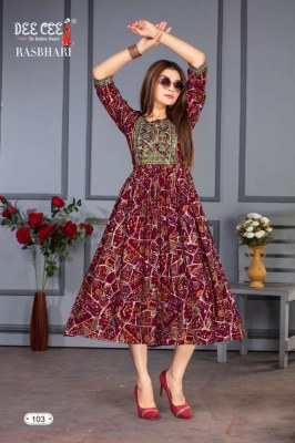 deecee launch Rasbhari modal chanderi flared long naira kurti with embroidered kurti catalogue at low rate kurtis catalogs