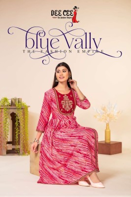 deecee the fashion empire by blue velly printed heavy rayon kurti with fancy pant catalog at wholesale price Dee cee