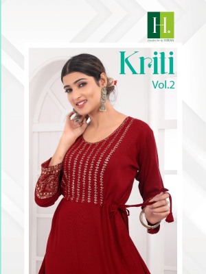 h dot hirwa by kriti vol 2 heavy reyon wrinkle  ghera kurti catalog at wholesale rate  hirwa