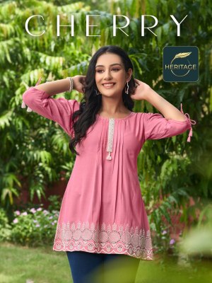 heritage collection by cherry designer short kurti with heavy schifli embroidery and handwork catalog at wholesale price Haritage Kurti 