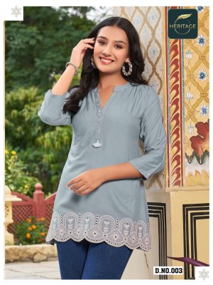 heritage collection by cherry designer short kurti with heavy schifli embroidery and handwork catalog at wholesale price western wear catalogs