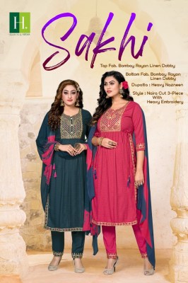 hirwa by h dot present sakhi heavy bombay reyon linen with embroidered flaired kurti pant and dupatta catalog at wholesale price hirwa