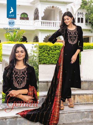 jemini by Kaya super quality roman silk kurti pant and dupatta catalogue at amavi expo readymade suit catalogs