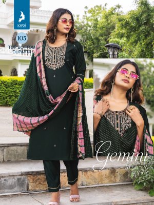 jemini by Kaya super quality roman silk kurti pant and dupatta catalogue at amavi expo readymade suit catalogs