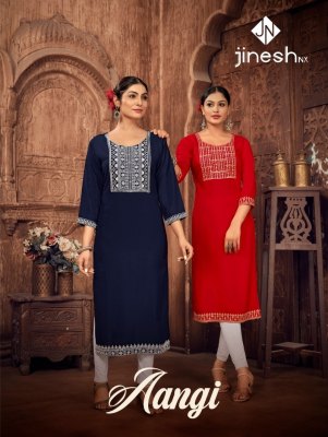 jinesh nx new launch aangi 14kg embroidery work Kurti catalogue kurtis catalogs