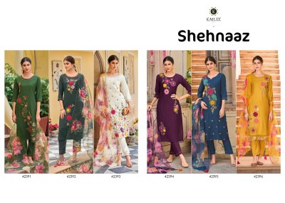 kailee fashion by shehnaaz designer applique orgaanza work straight kurti pant with dupatta catalog at wholesale price kurtis catalogs