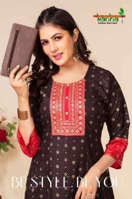 kanha brand present by kaarika fancy printed neck embroidery kurti catalog at whpolesale price kurtis catalogs