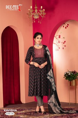 kavisha by deecee long flared capsuale printed kurti pant and dupatta catalogue at low rate readymade suit catalogs