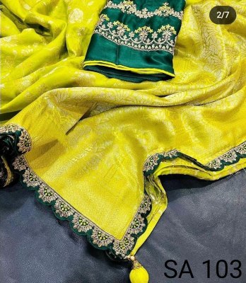 kimora Sindoori Rani 103 Parrot  Colour Fancy Party Wear Saree Lace Border Embroidery Worked Blouse  sarees