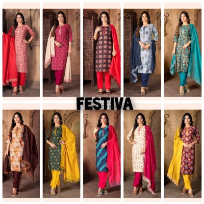 kushal by festiva chanderi modal foil print kurti bottam and dupatta catalog at wholsaler rate kurtis catalogs