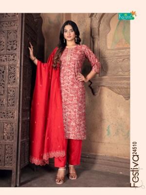 kushal by festiva chanderi modal foil print kurti bottam and dupatta catalog at wholsaler rate kurtis catalogs