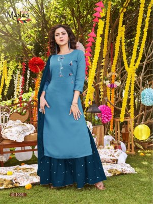 manas fab new launch sitara fancy viscous silk kurti with sahrara and dupatta set wholesale  kurtis catalogs