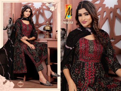 master new Maggi Nyra cut Top  Pant Dupatta set catalogue wholesale  kurtis catalogs