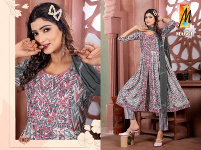 master new Maggi Nyra cut Top  Pant Dupatta set catalogue wholesale  kurtis catalogs