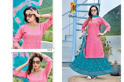 master new launch Maple rayon Top and Skirt with Dupatta set catalogue buy wholesale price Surat  kurtis catalogs