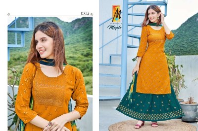 master new launch Maple rayon Top and Skirt with Dupatta set catalogue buy wholesale price Surat  kurtis catalogs