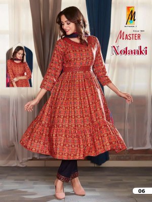 master new presents notanki rayon foil printed Kurti pants with dupatta and belt Kurti catalogue wholesale rate  Master