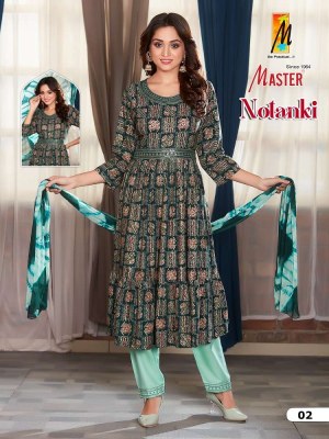 master new presents notanki rayon foil printed Kurti pants with dupatta and belt Kurti catalogue wholesale rate  kurtis catalogs