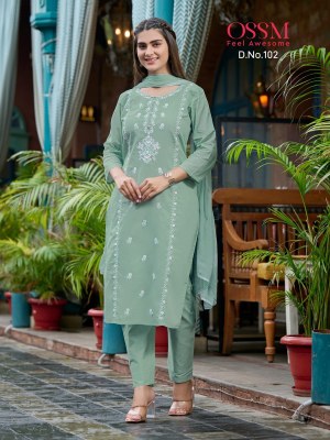 ossm and Olivia premium mal cotton embroidered kurti pant and dupatta catalogue at affordable rate kurti pant with dupatta Catalogs