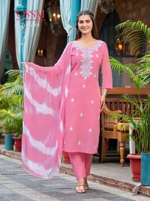 ossm and Olivia premium mal cotton embroidered kurti pant and dupatta catalogue at affordable rate kurti pant with dupatta Catalogs