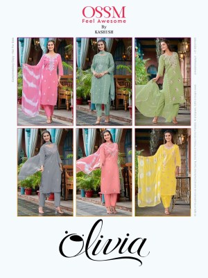 ossm and Olivia premium mal cotton embroidered kurti pant and dupatta catalogue at affordable rate kurti pant with dupatta Catalogs