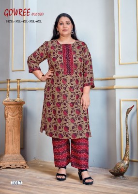 pick and choose by Gowree heavy reyon pluse size kurti pant and dupatta catalogue readymade suit catalogs