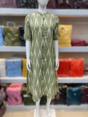 pick and choose originally weaved ikkat cotton A line kurti catalogue   kurtis catalogs