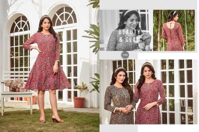 poonam designer dollar rayon wrinkle printed short gown stylish Kurti wholesaler  kurtis catalogs