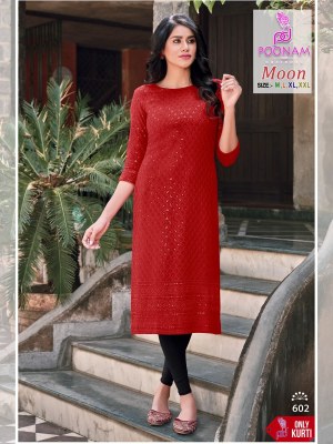 poonam designer new presents moon rayon chikan wholesale kurti in surat kurtis catalogs