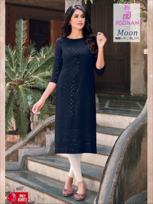 poonam designer new presents moon rayon chikan wholesale kurti in surat kurtis catalogs