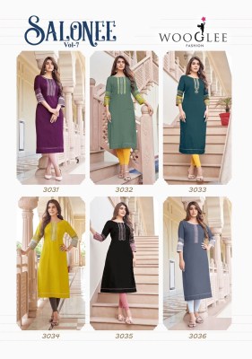 salonee vol 7 by Wooglee Heavy Reyon Thread Work Long Kurti catalogue at Low rate kurtis catalogs