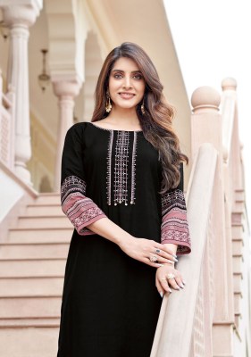 salonee vol 7 by Wooglee Heavy Reyon Thread Work Long Kurti catalogue at Low rate kurtis catalogs