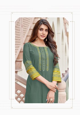 salonee vol 7 by Wooglee Heavy Reyon Thread Work Long Kurti catalogue at Low rate kurtis catalogs