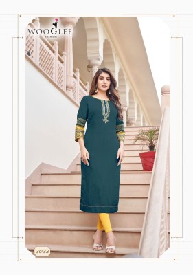 salonee vol 7 by Wooglee Heavy Reyon Thread Work Long Kurti catalogue at Low rate kurtis catalogs