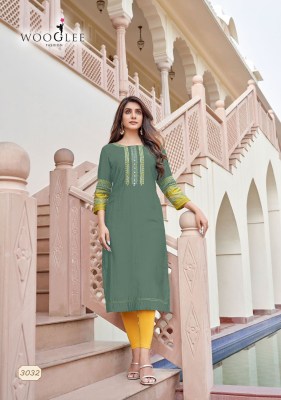 salonee vol 7 by Wooglee Heavy Reyon Thread Work Long Kurti catalogue at Low rate kurtis catalogs