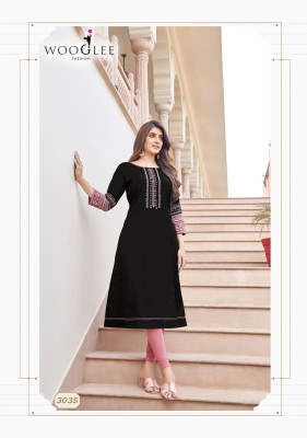 salonee vol 7 by Wooglee Heavy Reyon Thread Work Long Kurti catalogue at Low rate kurtis catalogs