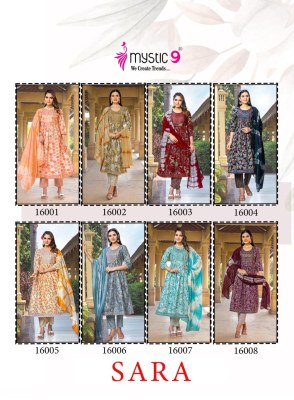 sara vol 16 by Mystic 9 Premium capsule reyon foil printed readymade suit catalogue at affordable rate readymade suit catalogs