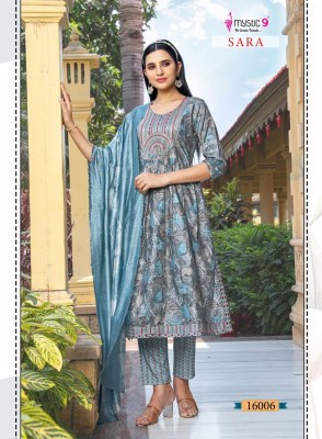 sara vol 16 by Mystic 9 Premium capsule reyon foil printed readymade suit catalogue at affordable rate readymade suit catalogs
