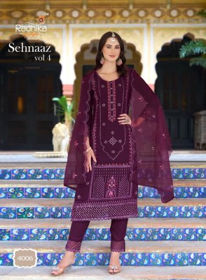 sehnaz vol 4 by radhika life style pure roman work kurti pant and dupatta catalogue  readymade suit catalogs