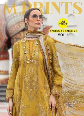 shree fab new launch m print spring summer  23 vol 03 pure cotton patches work Pakistani suits  chiffon dupatta  pakistani suit catalogs