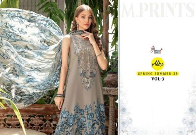 shree fab new launch m print spring summer  23 vol 03 pure cotton patches work Pakistani suits  chiffon dupatta  pakistani suit catalogs