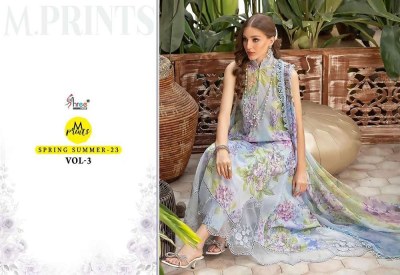 shree fab new launch m print spring summer  23 vol 03 pure cotton patches work Pakistani suits  chiffon dupatta  pakistani suit catalogs