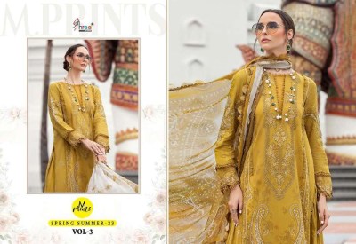 shree fab new launch m print spring summer  23 vol 03 pure cotton patches work Pakistani suits  chiffon dupatta  pakistani suit catalogs